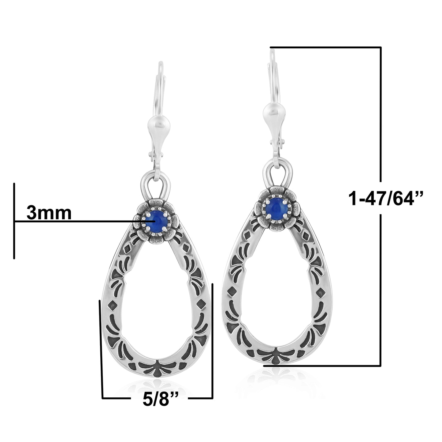 Sterling Silver Lapis Lazuli Gemstone Pear Shaped Lever Back Earrings