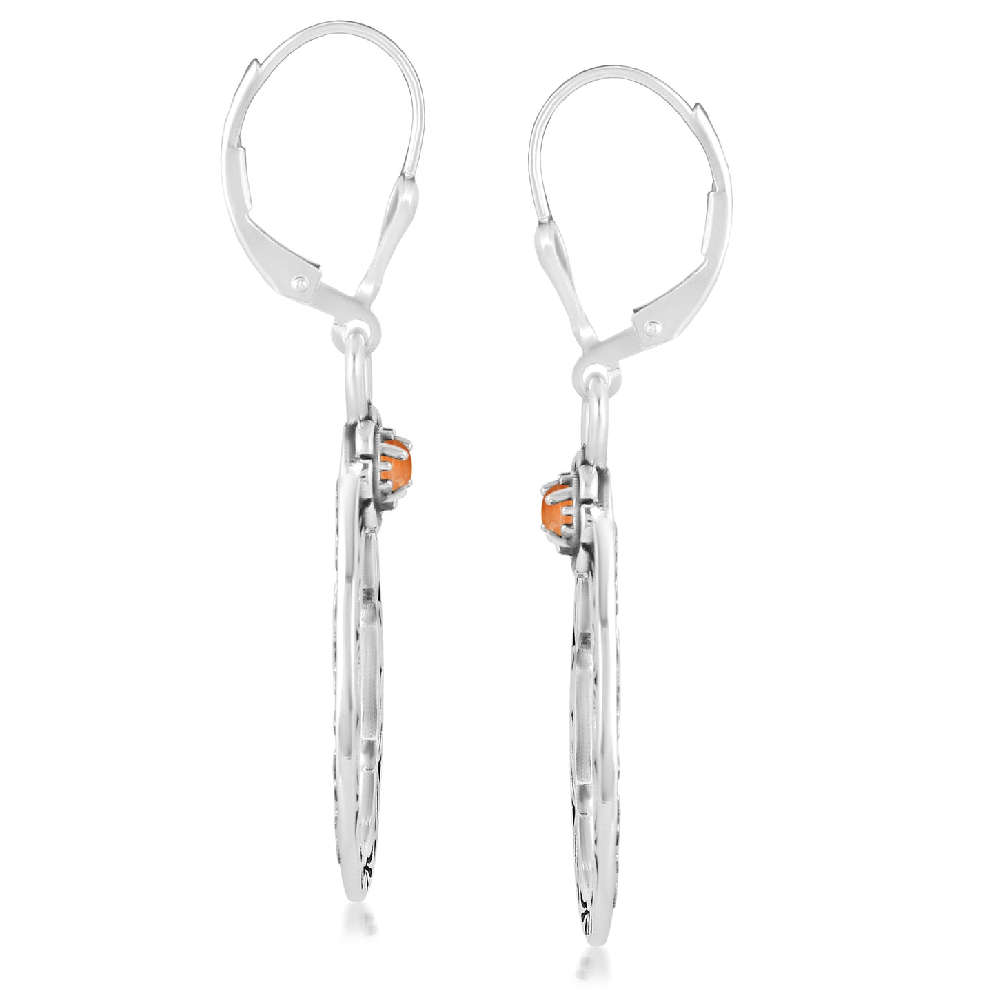 Sterling Silver Orange Spiny Oyster Gemstone Pear Shaped Lever Back Earrings