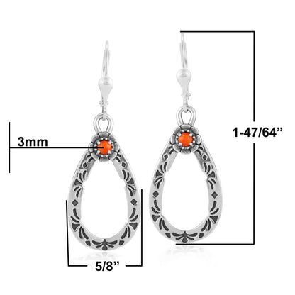 Sterling Silver Orange Spiny Oyster Gemstone Pear Shaped Lever Back Earrings