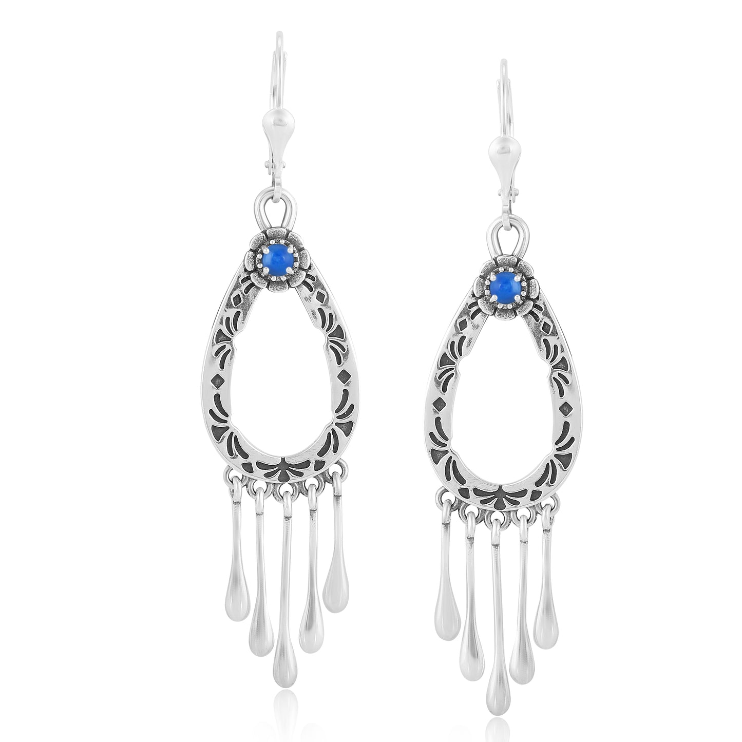 EXCLUSIVELY OURS! Sterling Silver Denim Lapis Open Teardrop Dangle Earrings