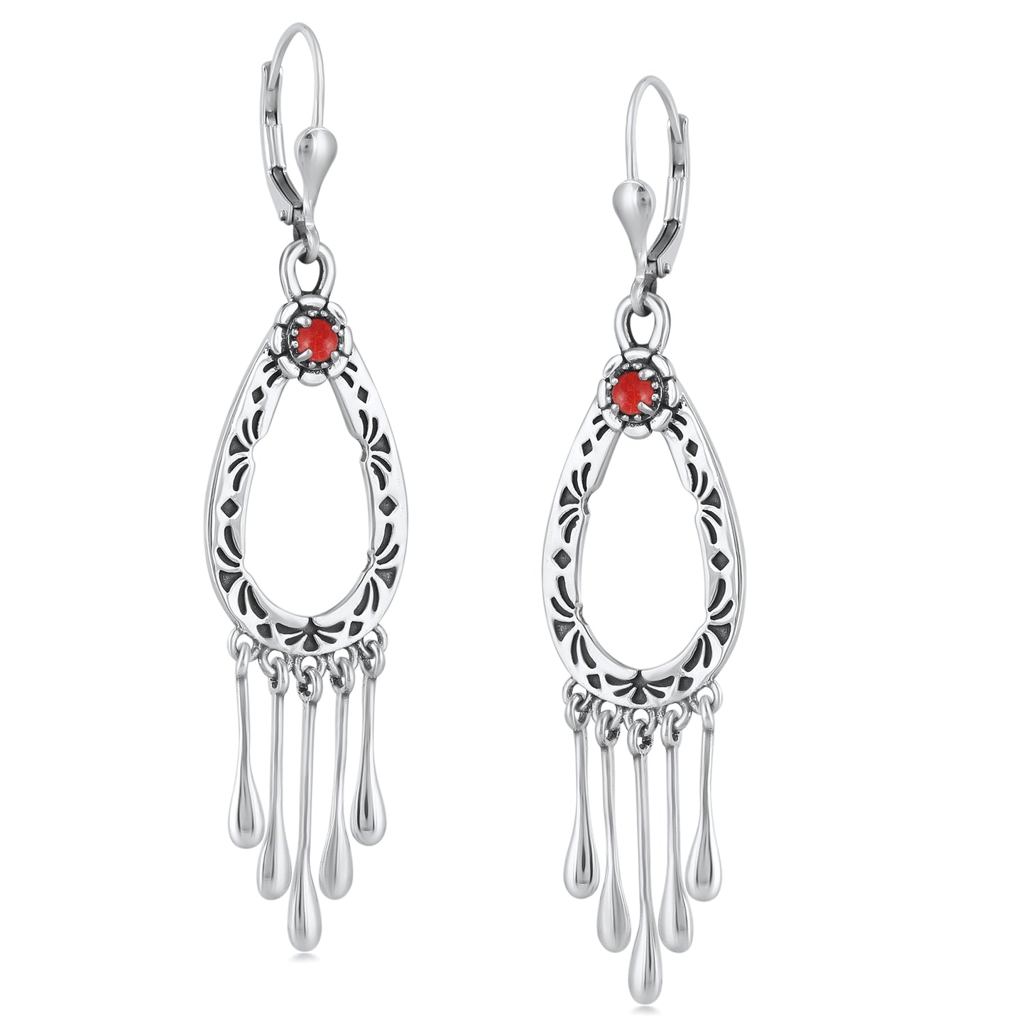 EXCLUSIVELY OURS! Sterling Silver Red Coral Open Teardrop Dangle Earrings