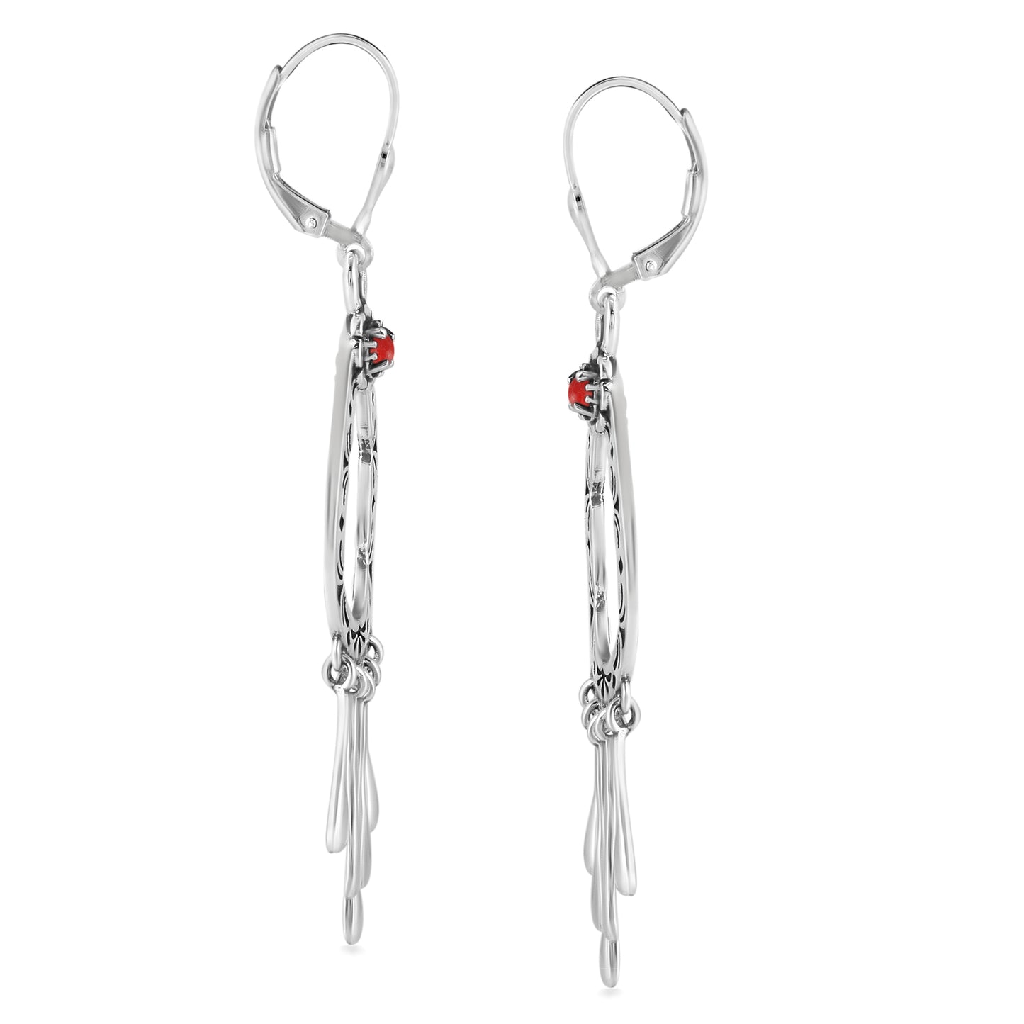 EXCLUSIVELY OURS! Sterling Silver Red Coral Open Teardrop Dangle Earrings