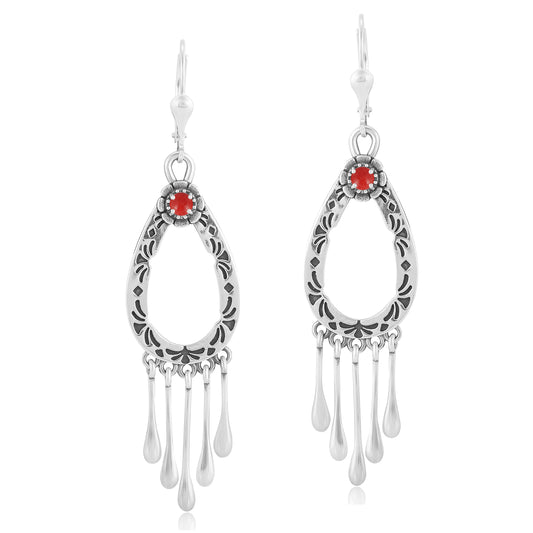 EXCLUSIVELY OURS! Sterling Silver Red Coral Open Teardrop Dangle Earrings