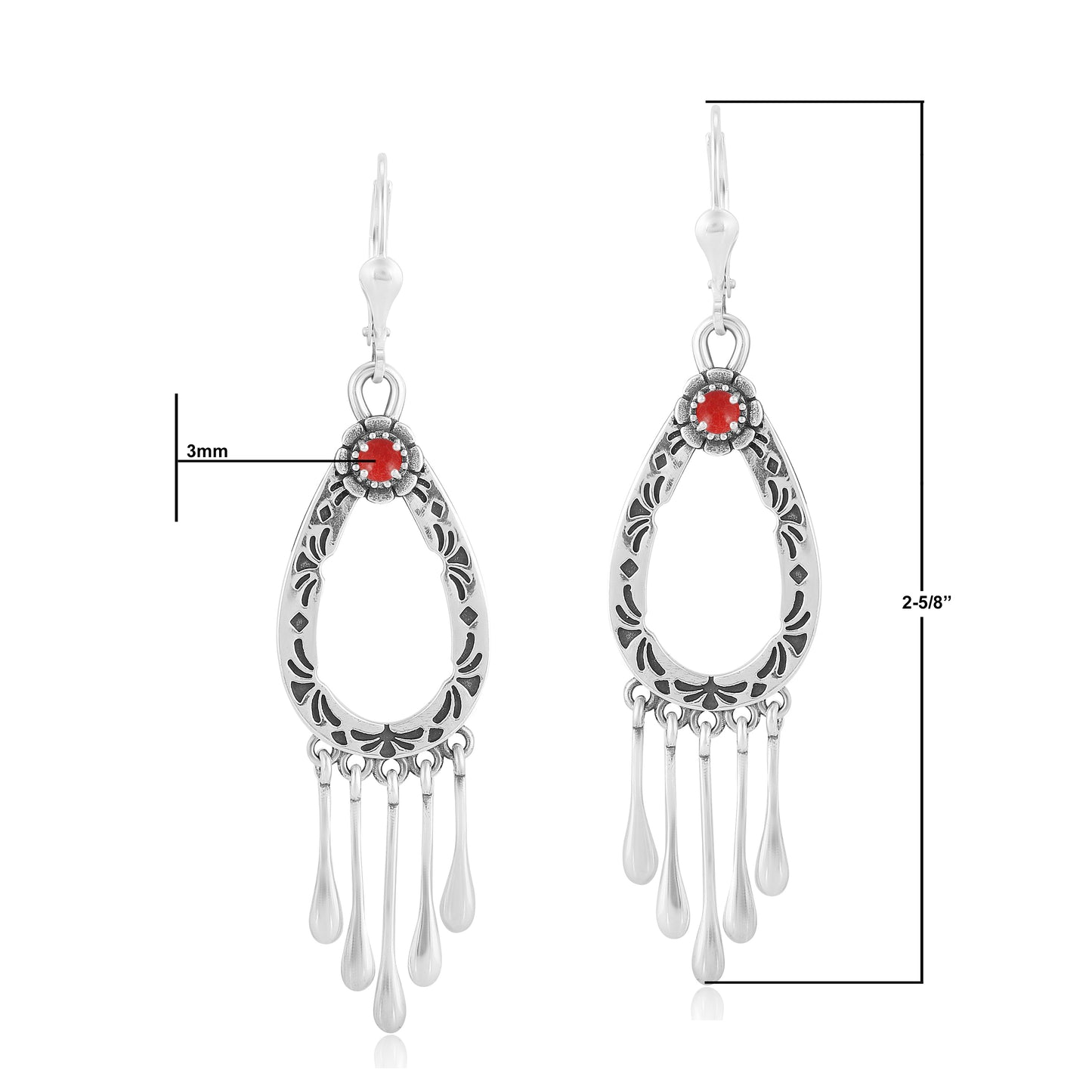 EXCLUSIVELY OURS! Sterling Silver Red Coral Open Teardrop Dangle Earrings