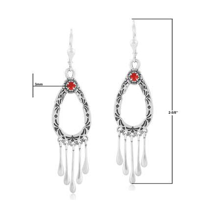 EXCLUSIVELY OURS! Sterling Silver Red Coral Open Teardrop Dangle Earrings