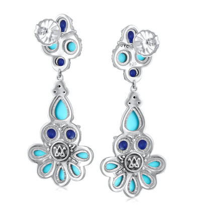 Sterling Silver Blue Turquoise and Lapis Chandelier Earrings