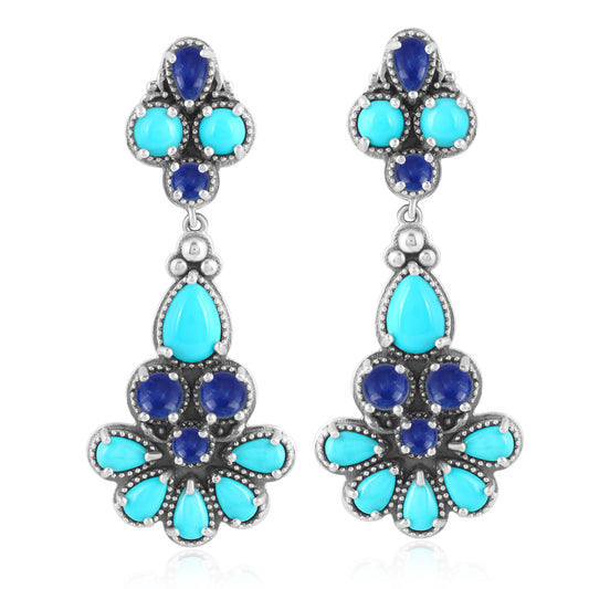 Sterling Silver Blue Turquoise and Lapis Chandelier Earrings 