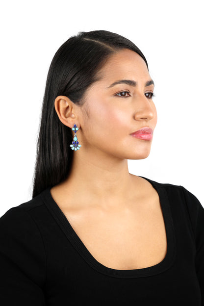 Sterling Silver Kingman Turquoise and Lapis Chandelier Earrings