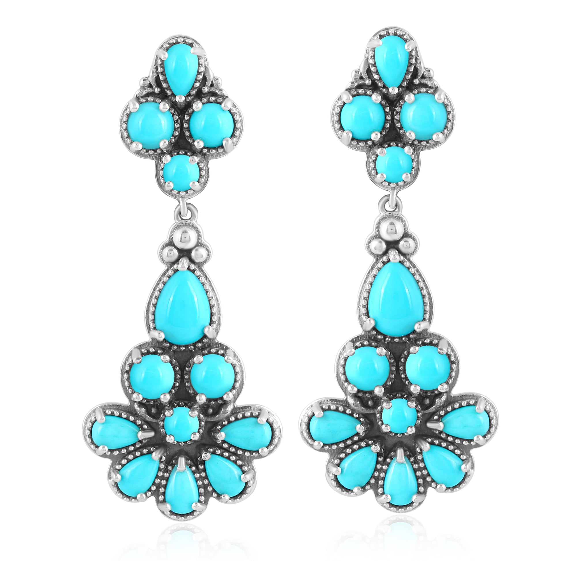 Sterling Silver Blue Turquoise Chandelier Earrings 