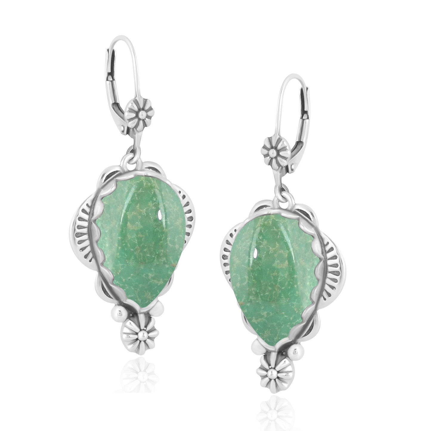 Sterling Silver Green Turquoise Pear-Cut Concha Earrings