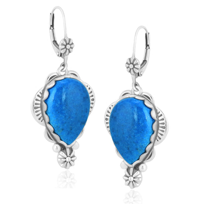 Sterling Silver Denim Lapis Pear-Cut Concha Earrings