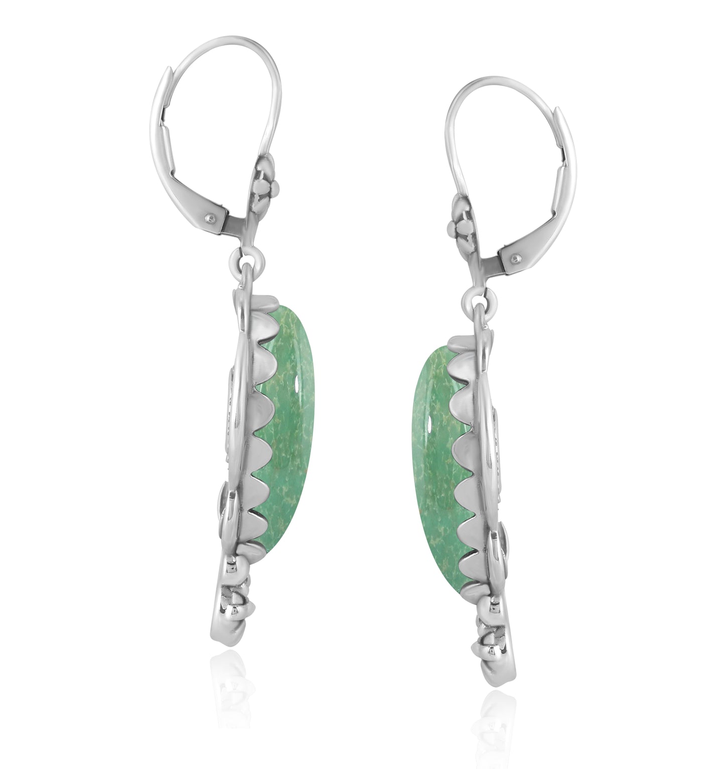 Sterling Silver Green Turquoise Pear-Cut Concha Earrings