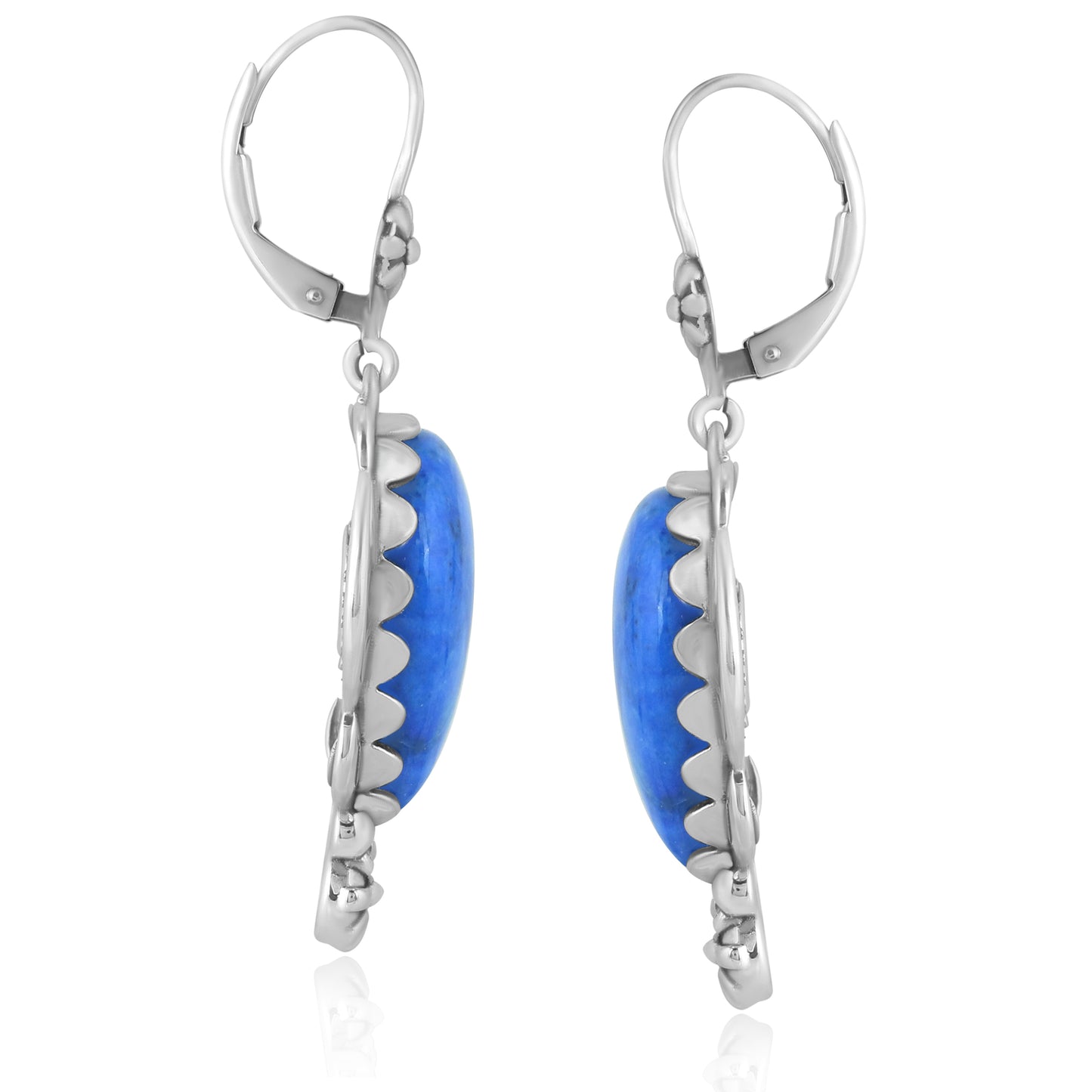 Sterling Silver Denim Lapis Pear-Cut Concha Earrings