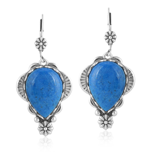 Sterling Silver Denim Lapis Pear-Cut Concha Earrings