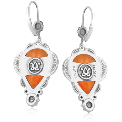 Sterling Silver Orange Spiny Oyster Pear-Cut Concha Dangle Earrings