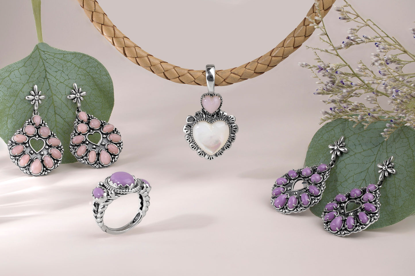 Sterling Silver Phosphosiderite Heart Center Teardrop Dangle Earrings