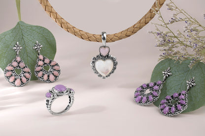 Sterling Silver Phosphosiderite Heart Center Teardrop Dangle Earrings