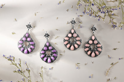 Sterling Silver Phosphosiderite Heart Center Teardrop Dangle Earrings