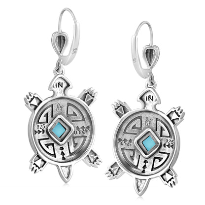 LIMITED EDITION! Sterling Silver Kingman Turquoise Fritz Casuse Turtle Dangle Earrings