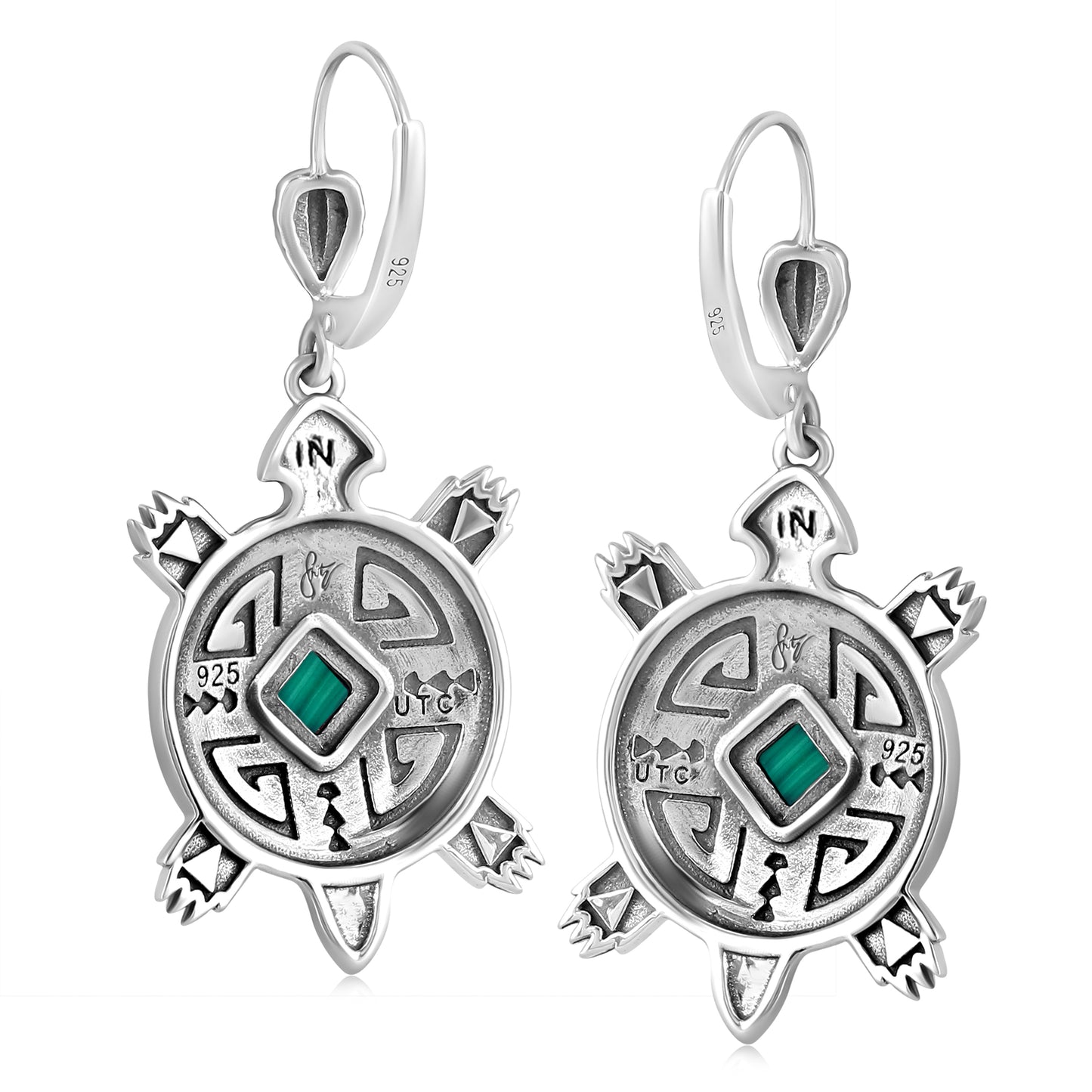 EXCLUSIVELY OURS! Sterling Silver Malachite Fritz Casuse Turtle Dangle Earrings