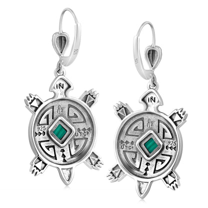 EXCLUSIVELY OURS! Sterling Silver Malachite Fritz Casuse Turtle Dangle Earrings