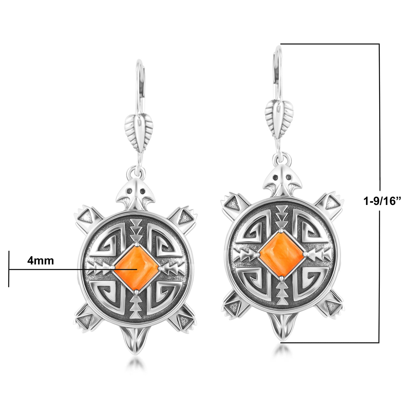 EXCLUSIVELY OURS! Sterling Silver Orange Spiny Oyster Fritz Casuse Turtle Dangle Earrings