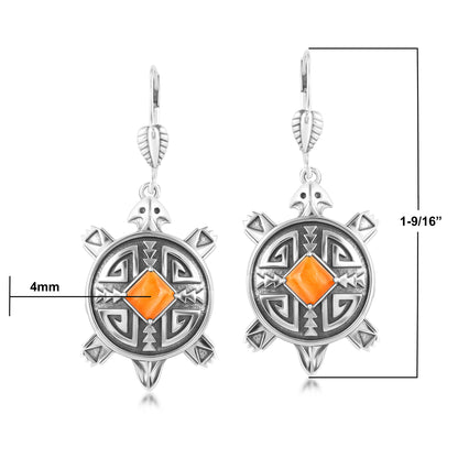 EXCLUSIVELY OURS! Sterling Silver Orange Spiny Oyster Fritz Casuse Turtle Dangle Earrings