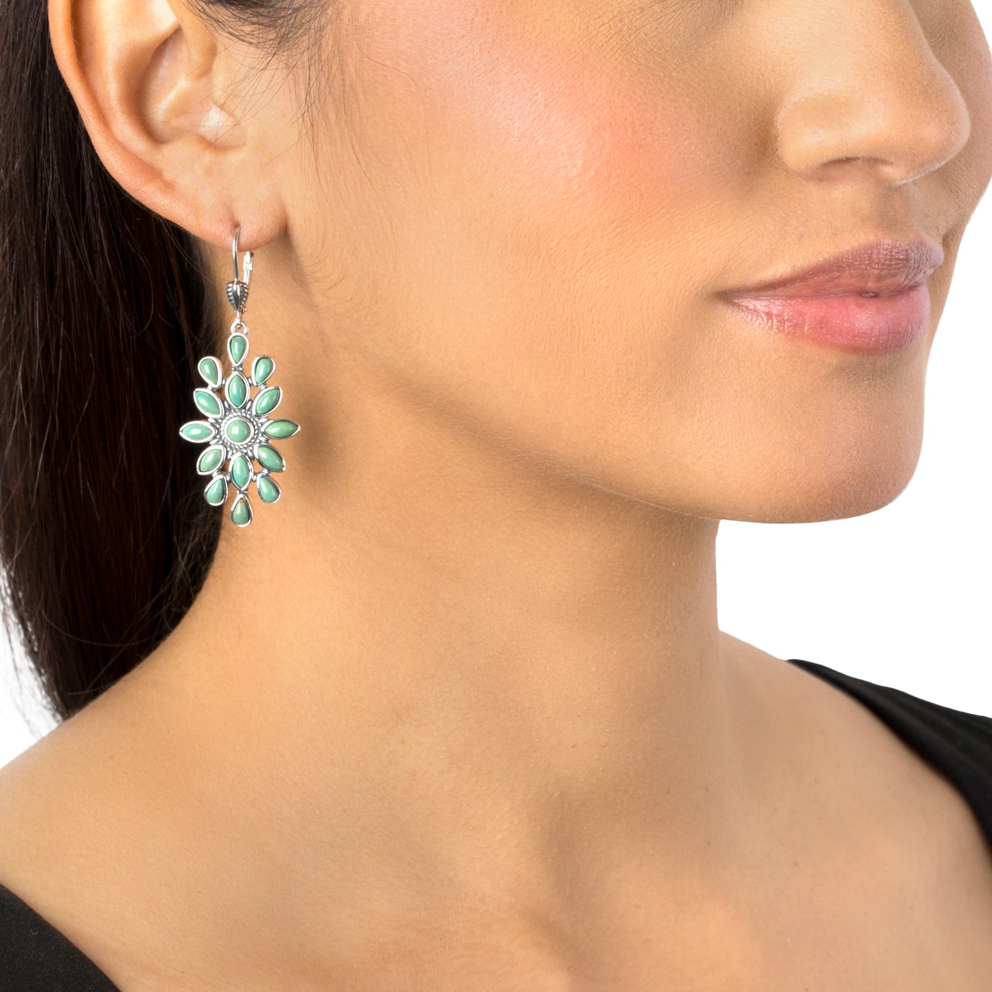 EXCLUSIVELY OURS! Sterling Silver Green Turquoise Cluster Dangle Earrings