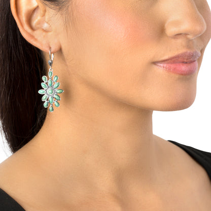 EXCLUSIVELY OURS! Sterling Silver Green Turquoise Cluster Dangle Earrings