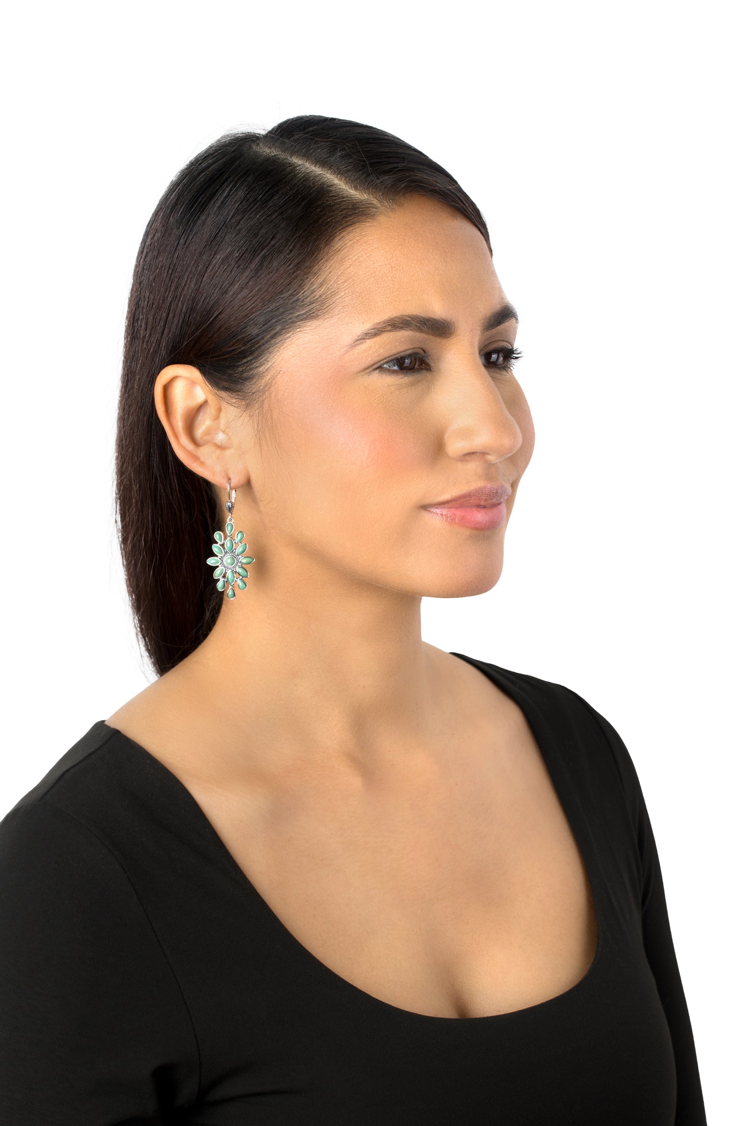 EXCLUSIVELY OURS! Sterling Silver Green Turquoise Cluster Dangle Earrings