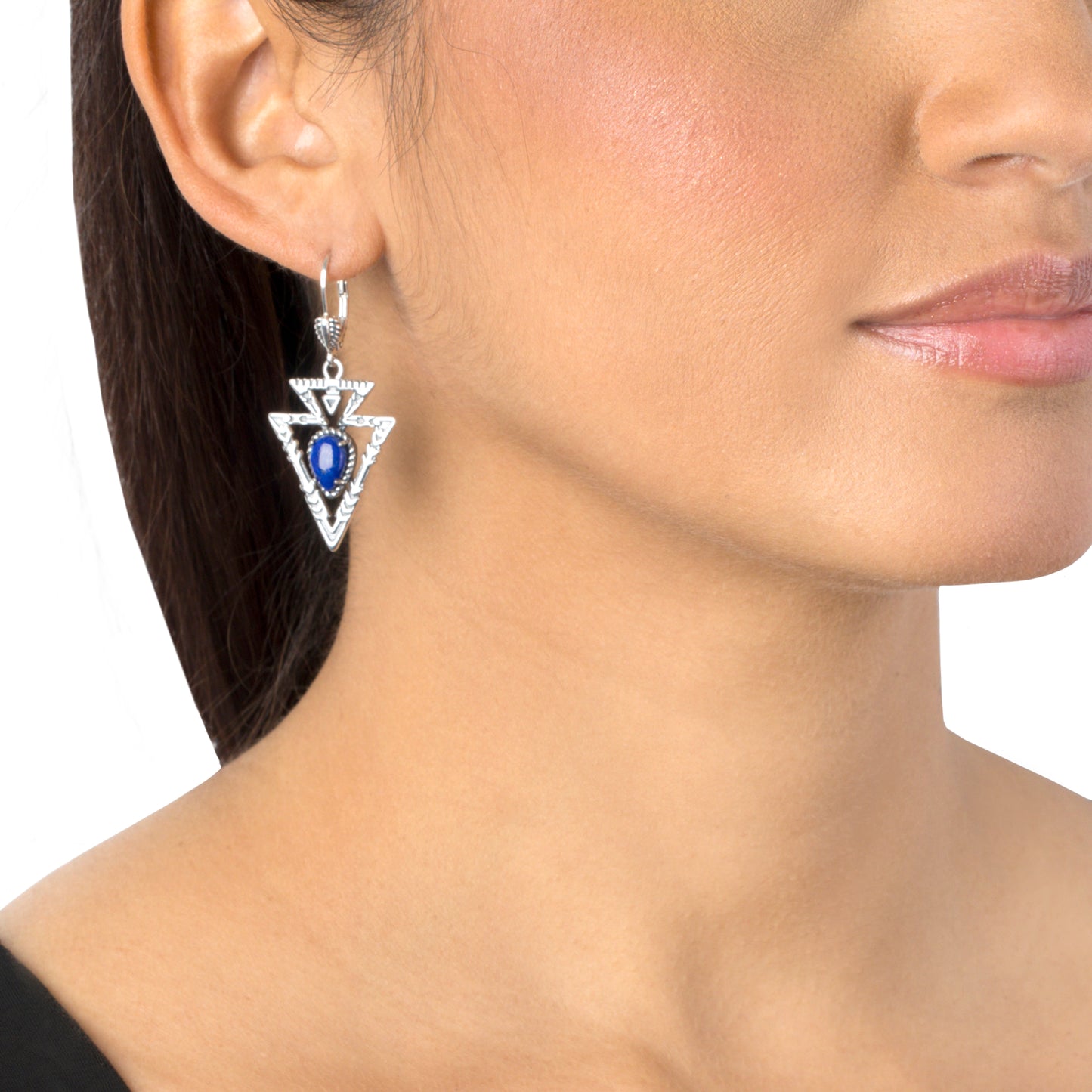 Sterling Silver Lapis Arrowhead Lever Back Earrings