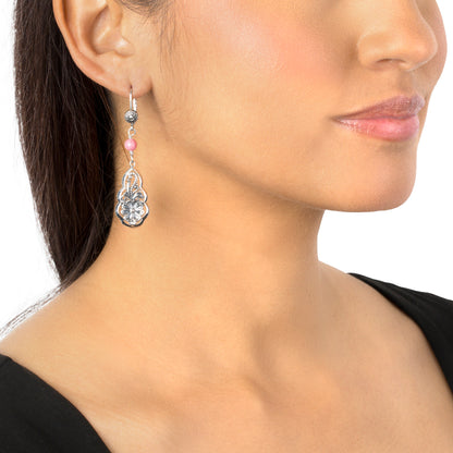 Sterling Silver Rhodonite Flower Gemstone Bead Lever Back Earrings