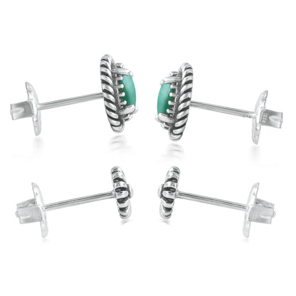 EXCLUSIVELY OURS! Sterling Silver Green Turquoise Oval Rope and Concha Flower Stud Earring Set
