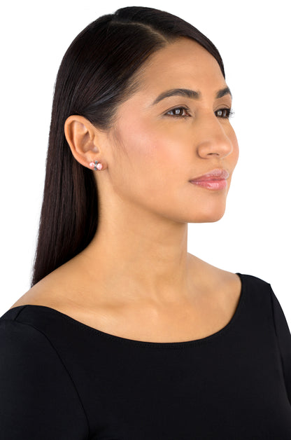 Sterling Silver Round Rhodochrosite Concha Stud Earrings