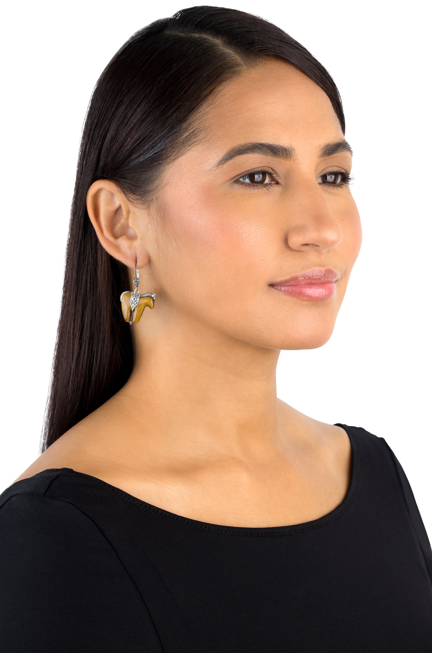 Sterling Silver Tiger's Eye Spirit Horse Lever Back Earrings