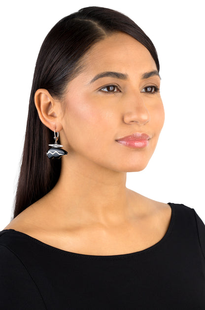 Sterling Silver Black Onyx Bear Lever Back Earrings