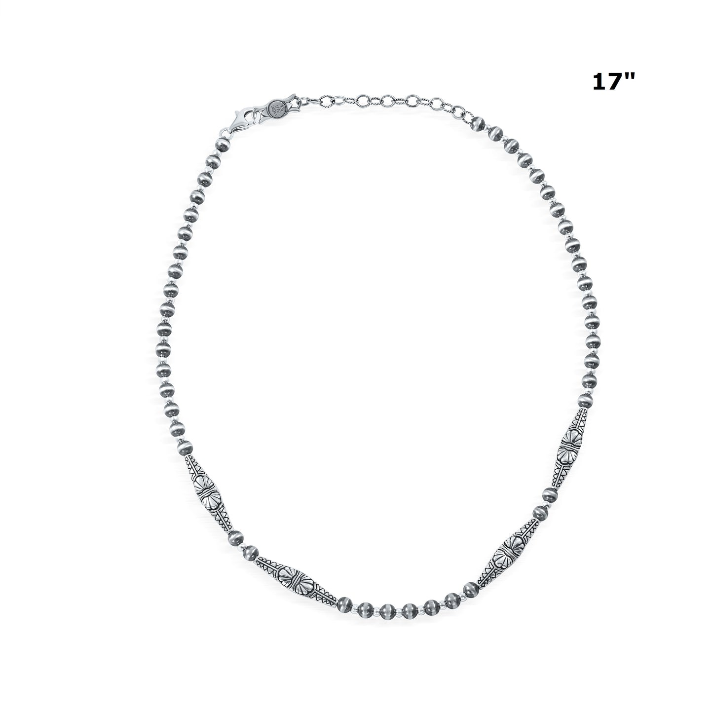 Sterling Silver Bead and Station Bar Necklace, 17 and 20 Inches