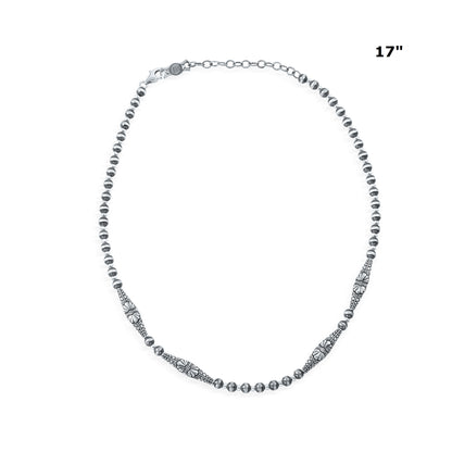 Sterling Silver Bead and Station Bar Necklace, 17 and 20 Inches