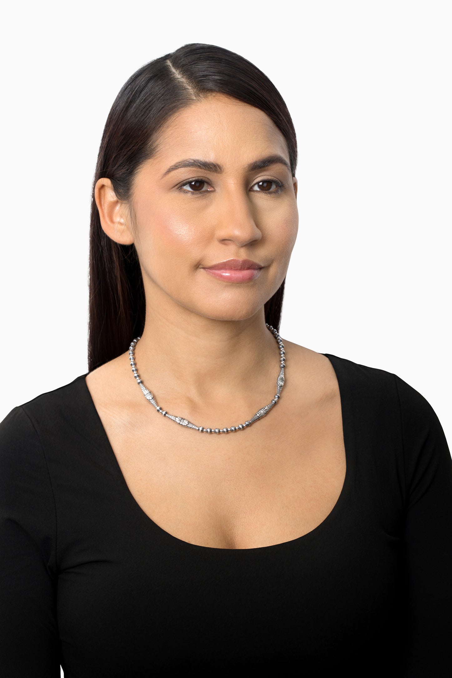 Sterling Silver Bead and Bar Station Necklace, 17 and 20 Inches