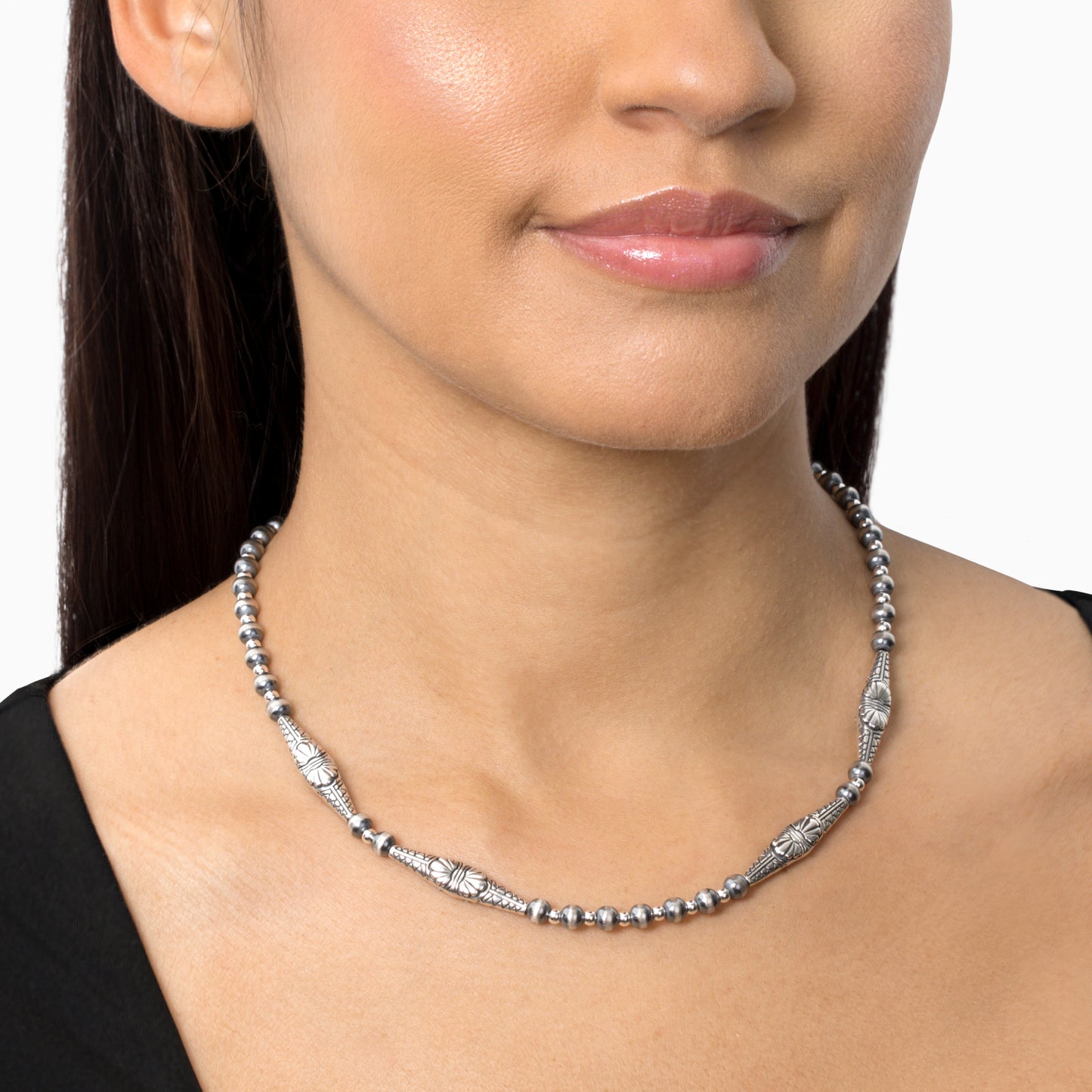 Sterling Silver Bead and Bar Station Necklace, 17 and 20 Inches