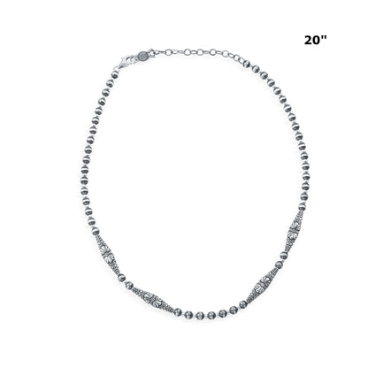 Sterling Silver Bead and Station Bar Necklace, 17 and 20 Inches