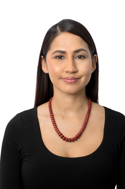 Sterling Silver Red Coral Bead Toggle Necklace, 20 Inches