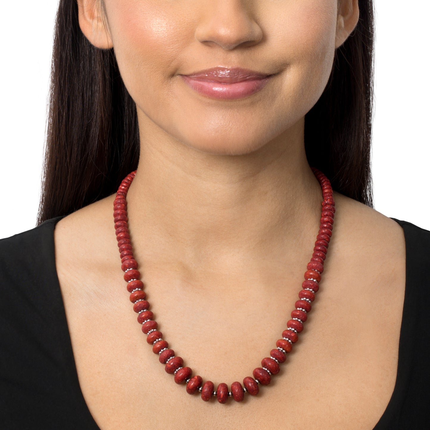 Sterling Silver Red Coral Bead Toggle Necklace, 20 Inches
