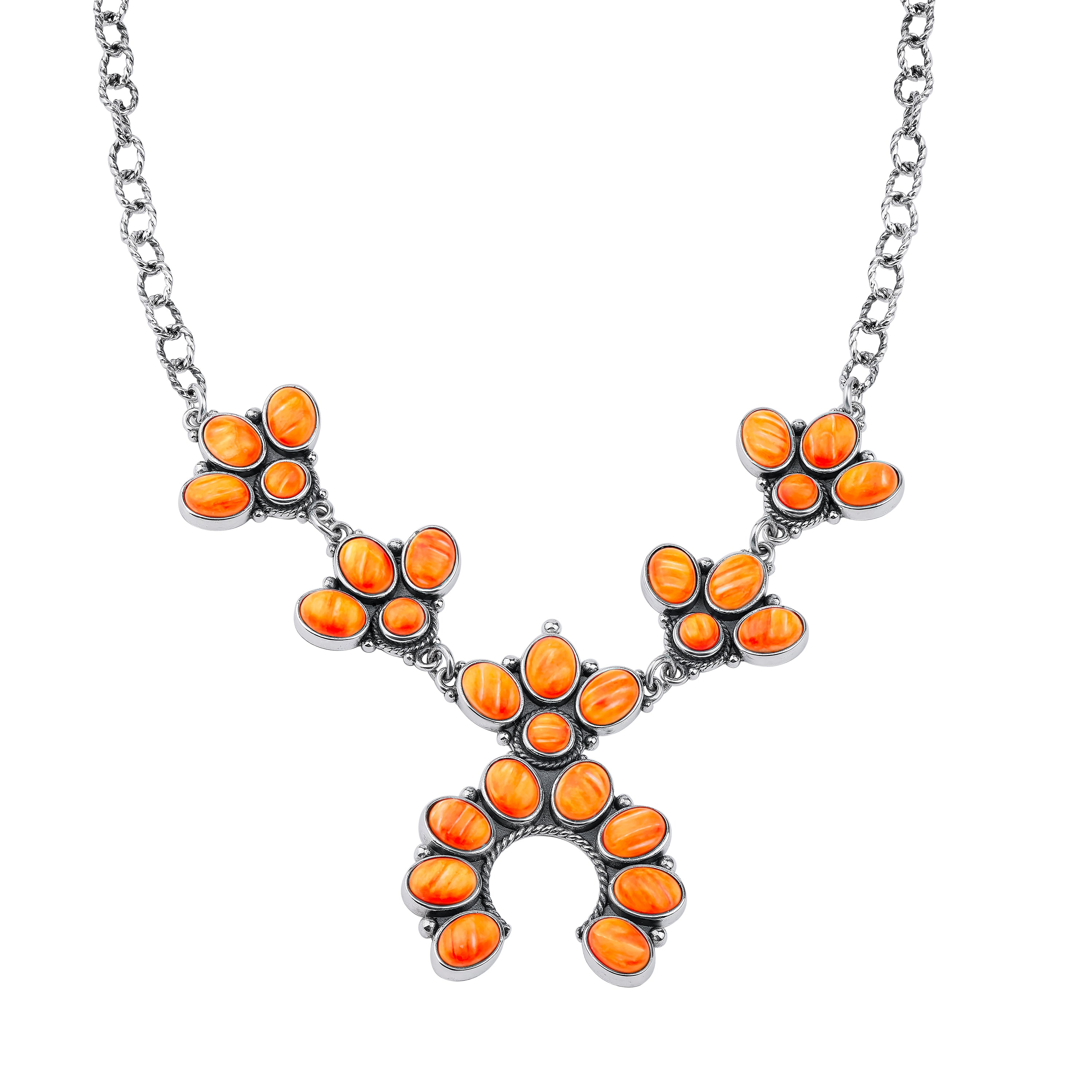 Sterling Silver Orange Spiny Oyster Cluster Naja Necklace, 18