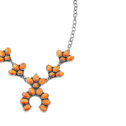 LIMITED EDITION! Sterling Silver Orange Spiny Oyster Cluster Naja Necklace, 18 Inches