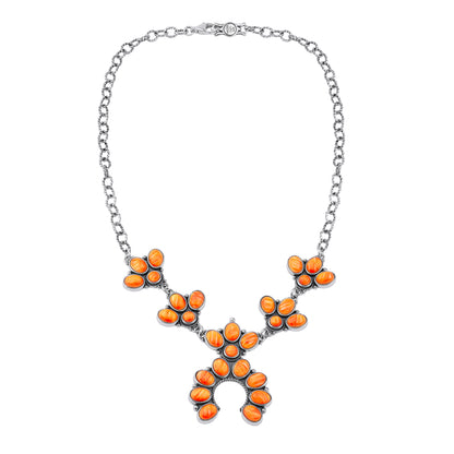 LIMITED EDITION! Sterling Silver Orange Spiny Oyster Cluster Naja Necklace, 18 Inches
