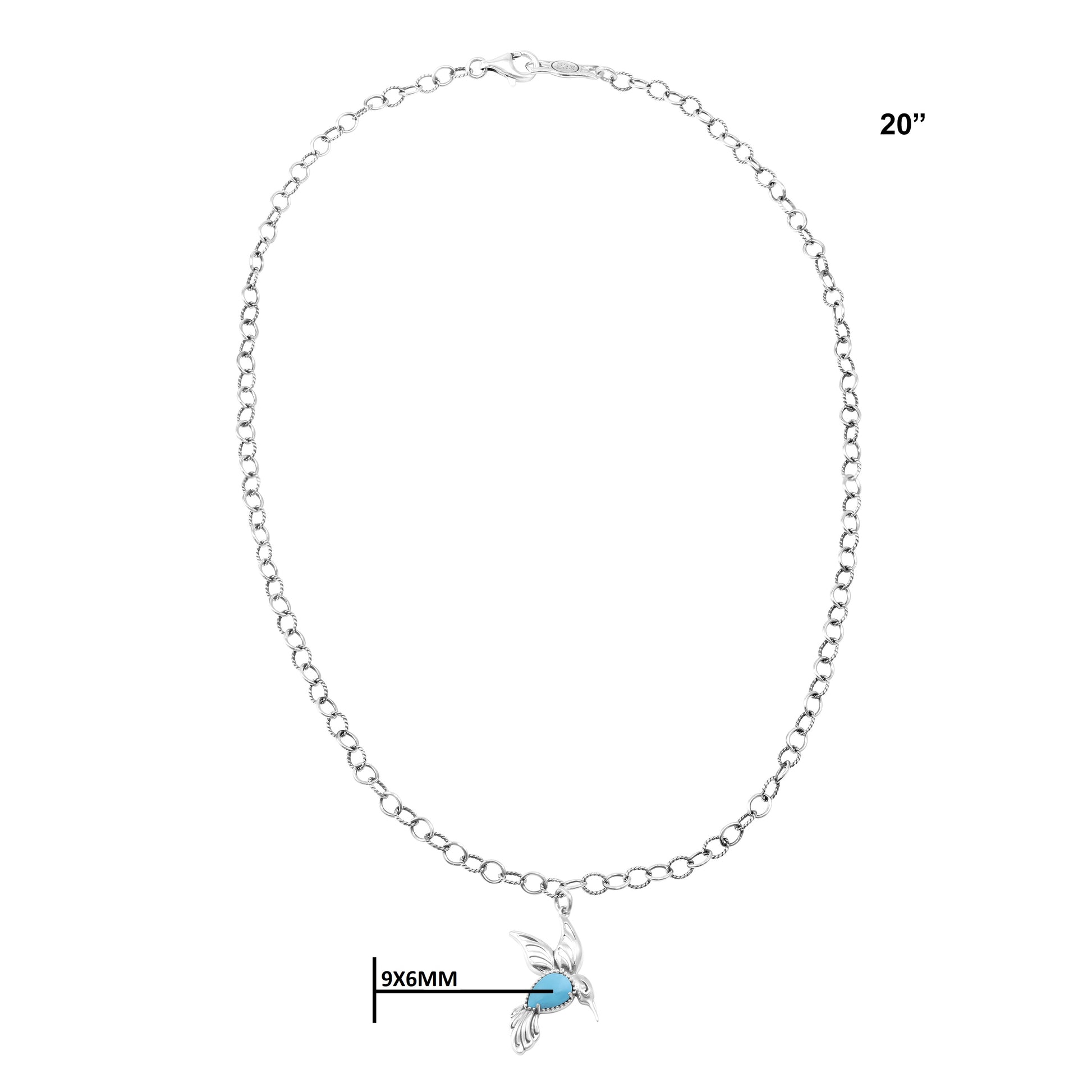 Sterling Silver Sleeping Beauty Turquoise Hummingbird Necklace
