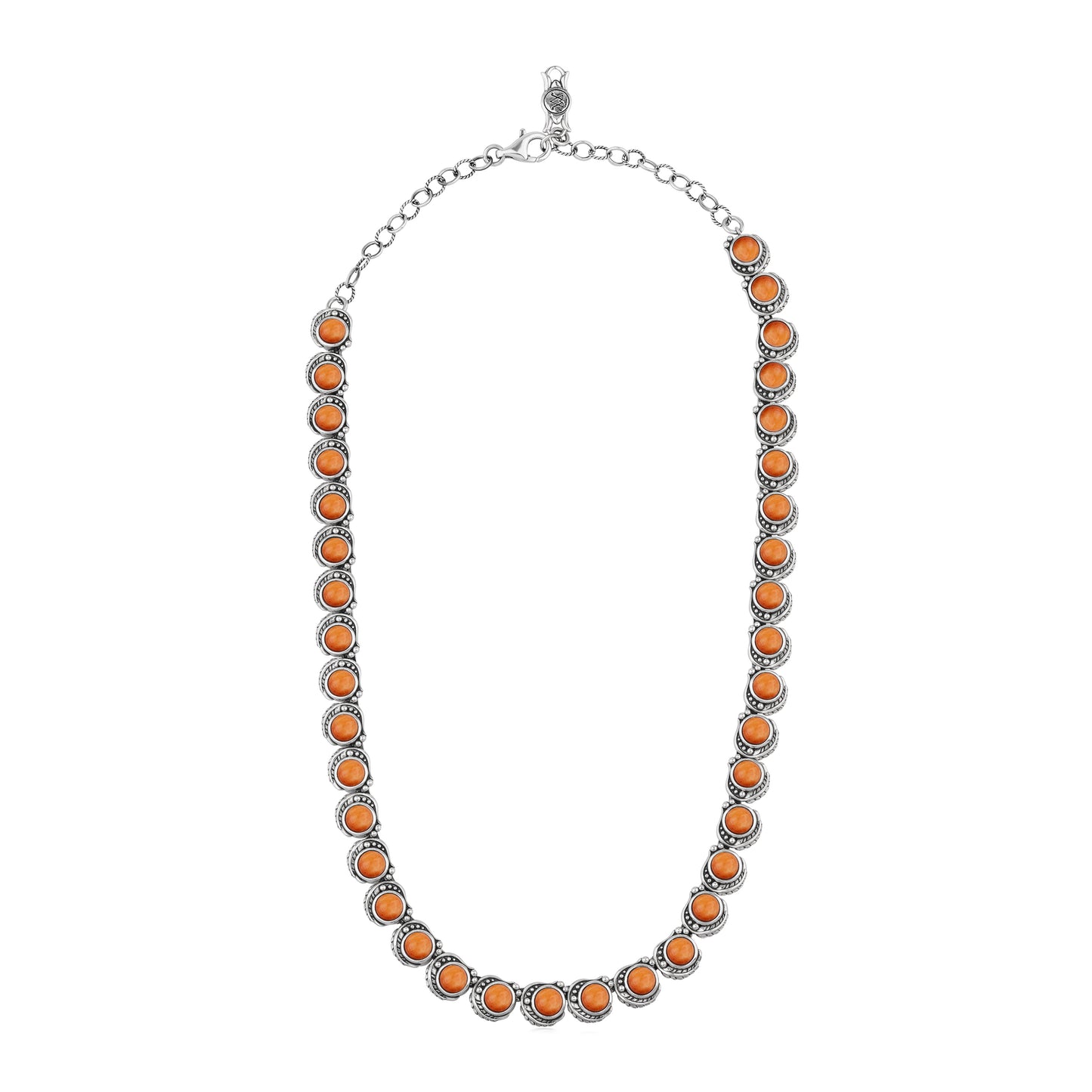 LIMITED EDITION! Sterling Silver Orange Spiny Oyster Round Cabochon Necklace, 20 Inches