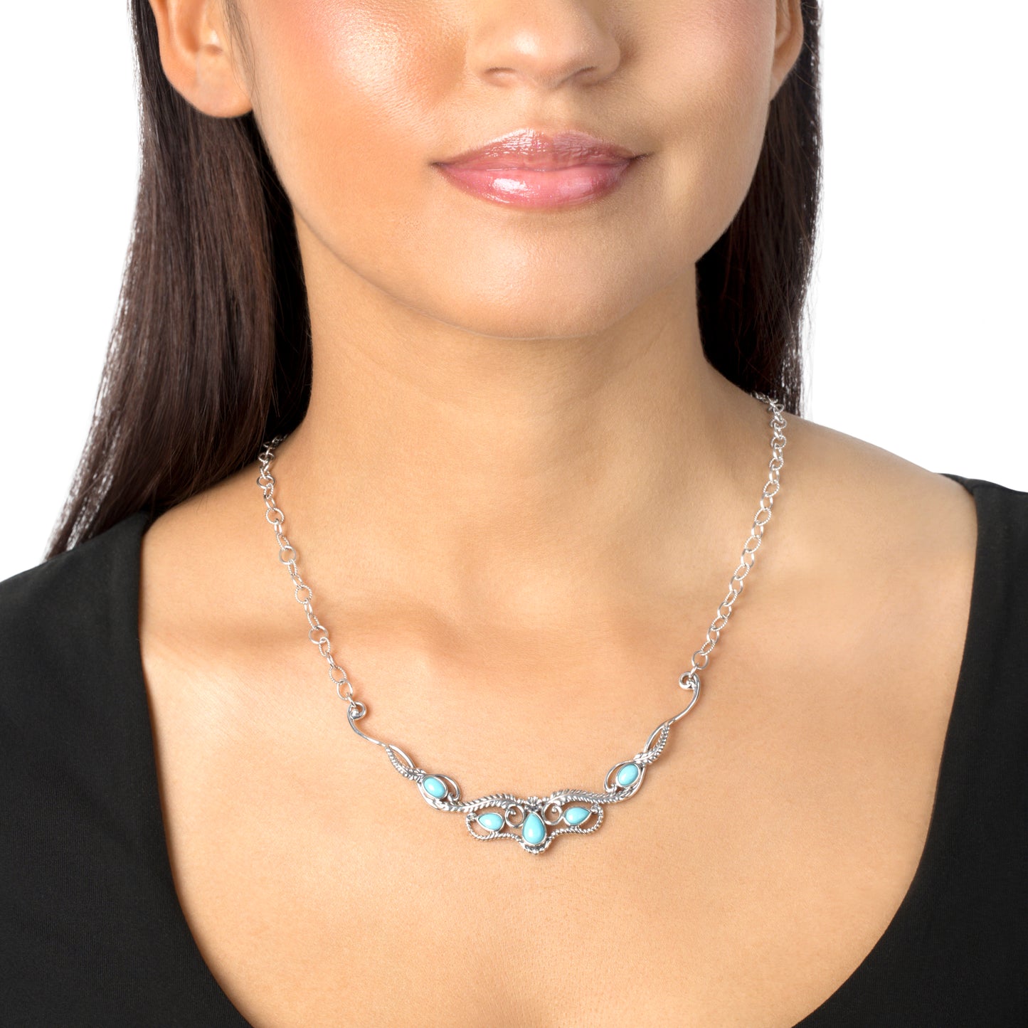 Sterling Silver Kingman Turquoise Leaf Statement Necklace, 20 Inches