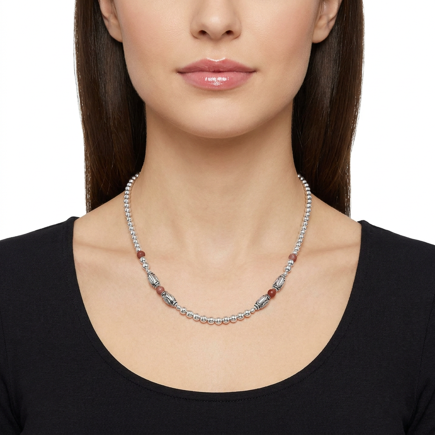 EXCLUSIVELY OURS! Sterling Silver Rhodochrosite Barrel Bead Necklace, 17 to 20 Inches